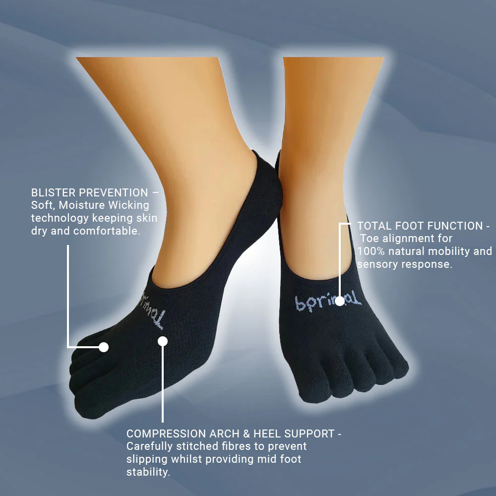 Bprimal Everyday Five-Toe Socks - Hidden - Thin Weight - Black - Image 3