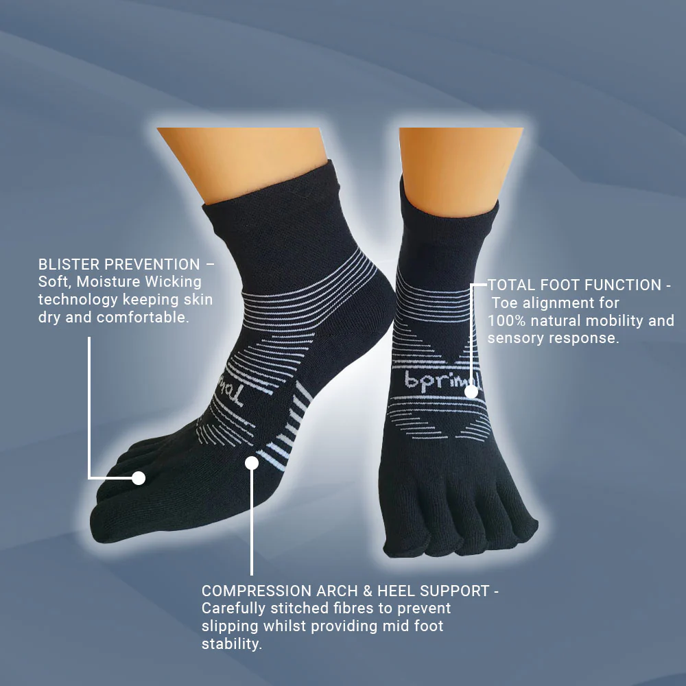 Bprimal Performance Five-Toe Socks - Regular Weight - Mini-Crew - Black - Image 2