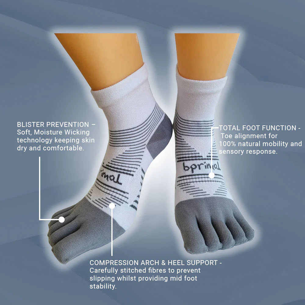 Bprimal Performance Five-Toe Socks - Regular Weight - Mini-Crew - White - Image 2