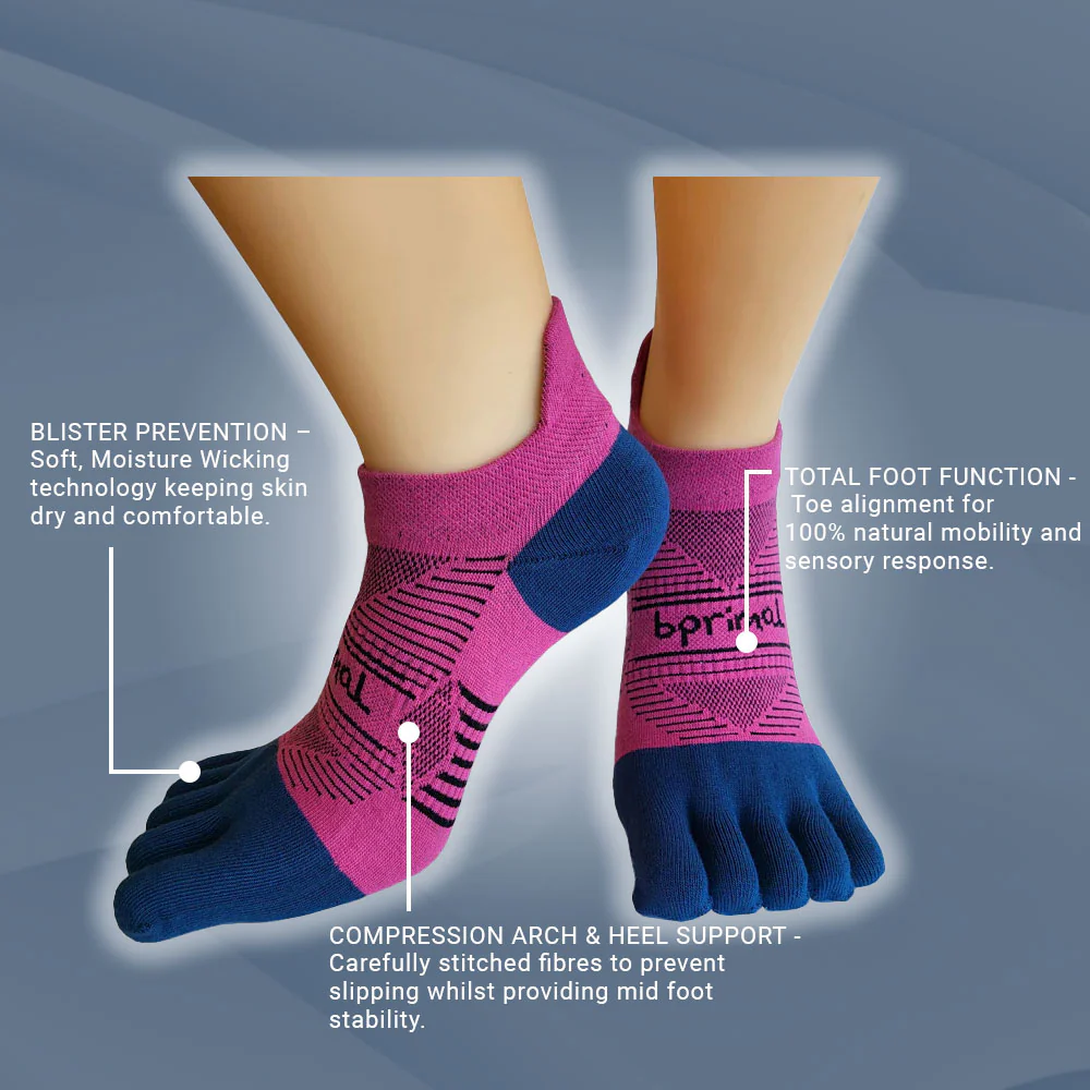 Bprimal Performance Five-Toe Socks - Womens - Regular Weight - No-Show - Pink/Navy - Image 2