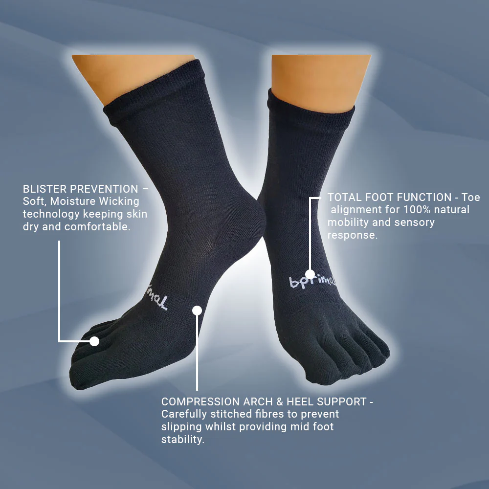 Bprimal Everyday Five-Toe Socks - Crew - Regular Weight - Black - Image 2